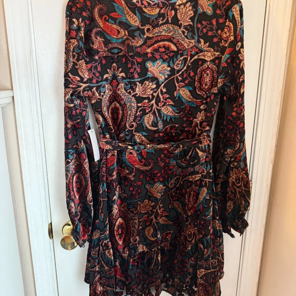 Venus Jewel Tone Burnout Velvet Long Sleeve Dress Size 2 - Picture 2 of 6